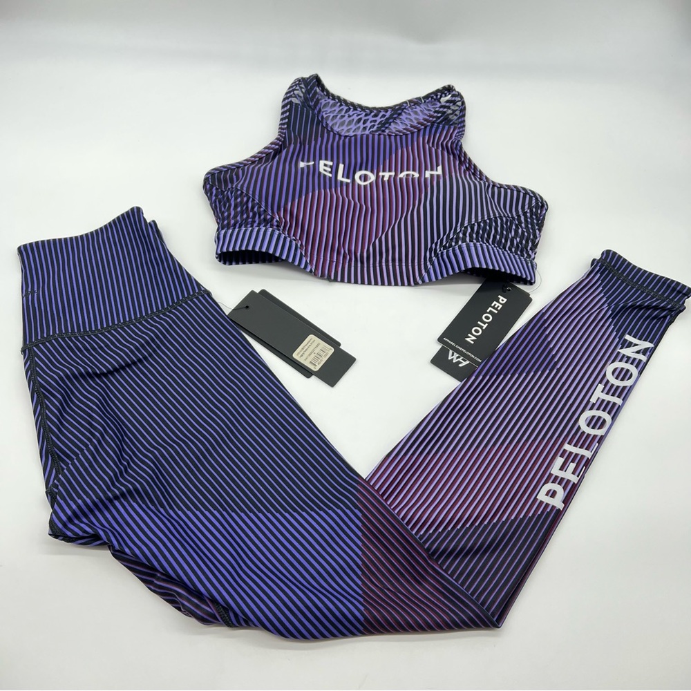Peloton Army of Color Striped Purple and Blue Workout Set Size S-NWT